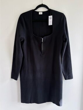 NWT Abercrombie & Fitch Black Long-Sleeve Sweater Mini Dress Half Zip Sz XL